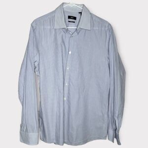 Hugo Boss Men’s size 16 Shirt Button Down Blue Stripe Long Sleeve Sharp Fit34/35